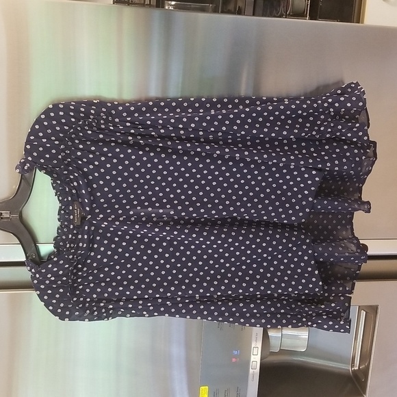 💕ANTHROPOLOGY CURRENT AIR💕 Bosworth Polka Dot Blouse ~ Navy Blue Large - Picture 5 of 13